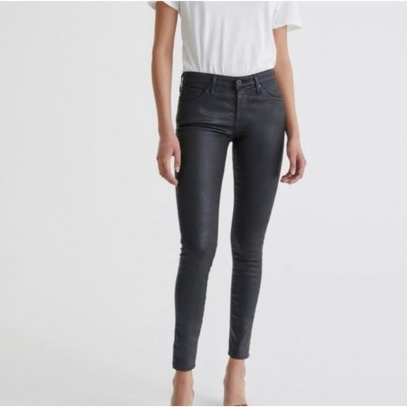 NWT! AG JEANS Leatherette Crinkle Coated Ankle Leggings Charcoal Gray Size 24 - Picture 2 of 14
